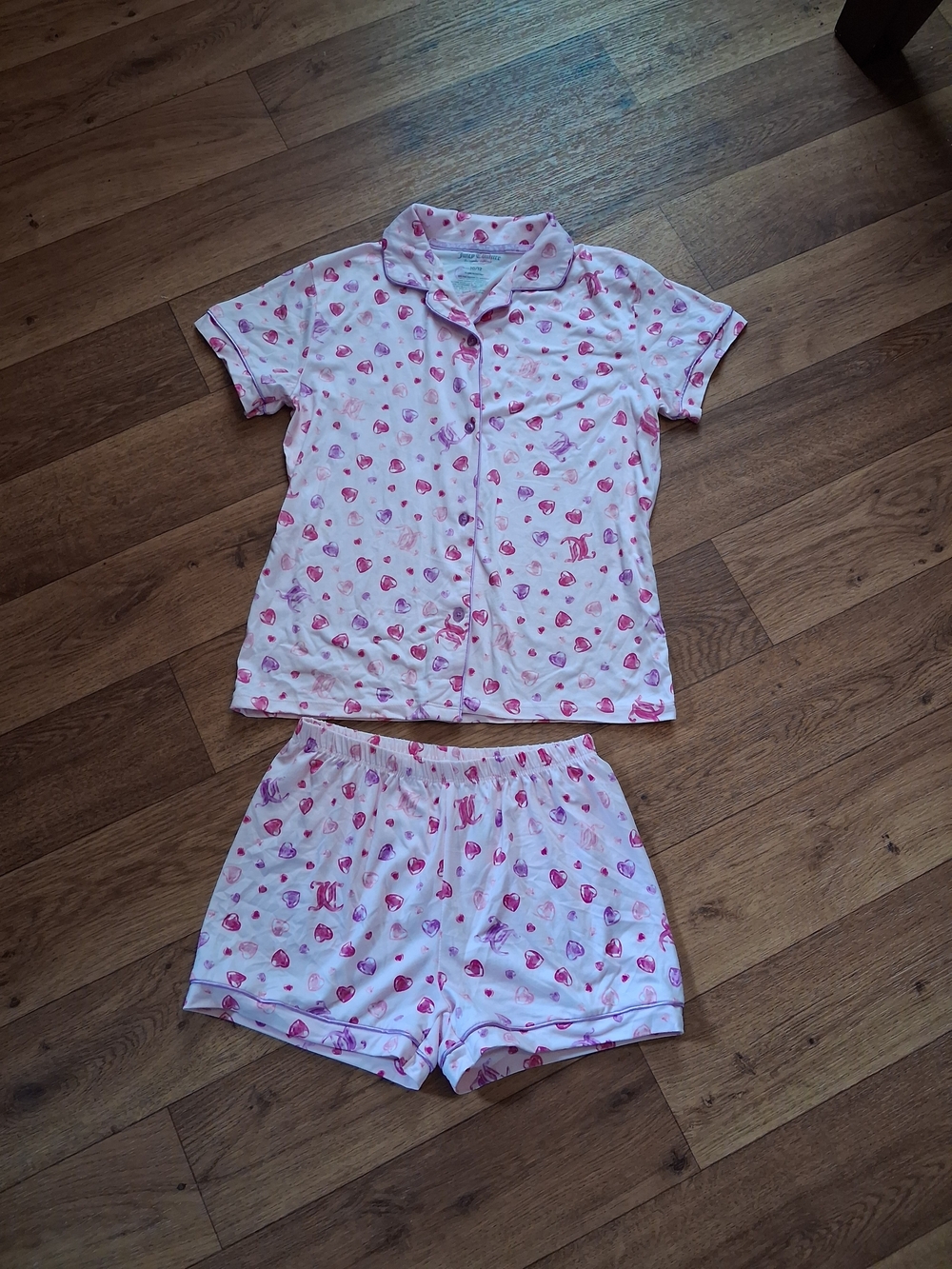 Juicy Couture Pink and White Heart Print Girls Pajama Set
